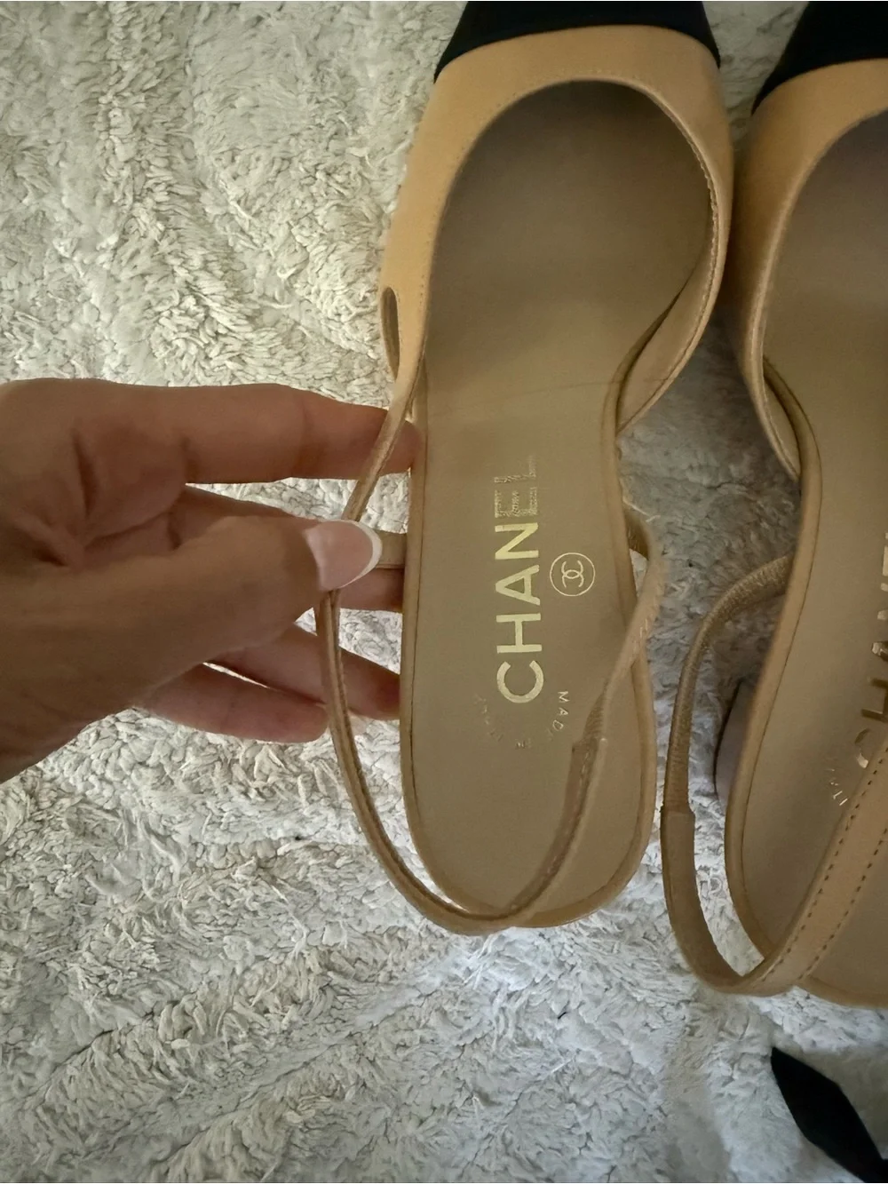 CHANEL Beige and Black Two-Tone Slingback Mules